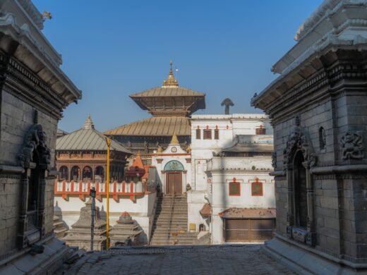 Scenic view of a Pashupatinath Temple in Nepal in blue sky background